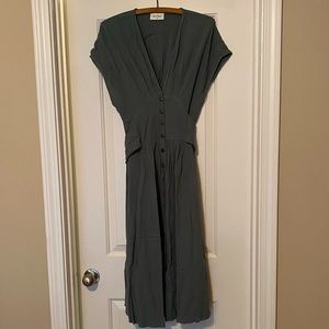 Olive Green Midi button-up dress